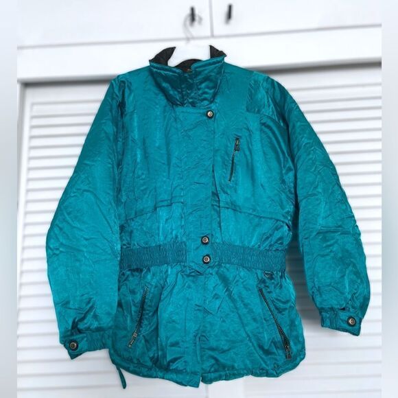 Inside Edge Vintage 80s Retro Metallic Clinched Waist Snow Ski Suit Size L - Picture 7 of 12